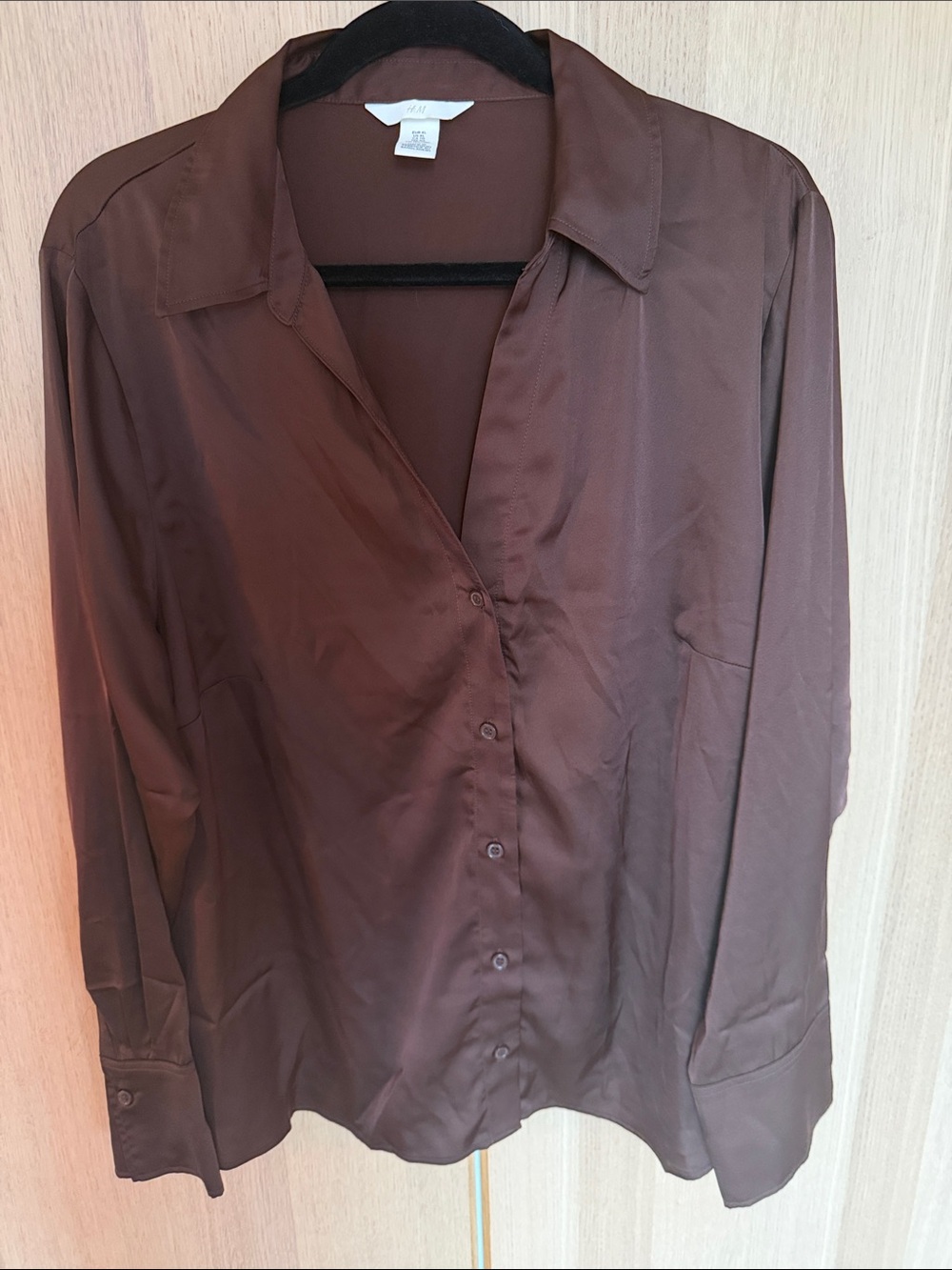 H&M Chocolate Brown Satin Button-Down Blouse